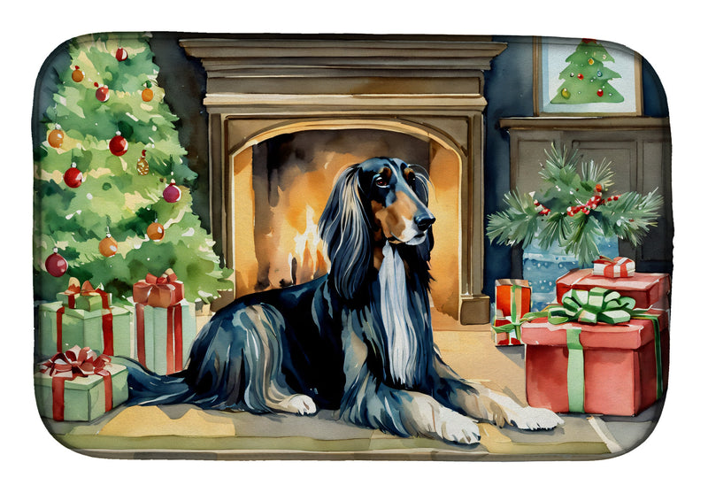 Afghan Hound Cozy Christmas Dish Drying Mat