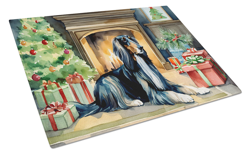 Afghan Hound Cozy Christmas Glass Cutting Board Large