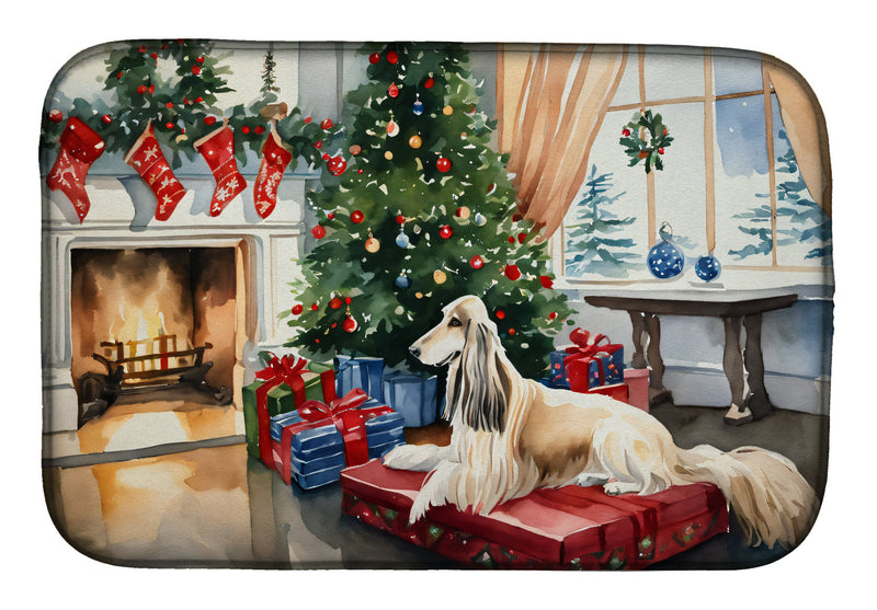 Afghan Hound Cozy Christmas Dish Drying Mat