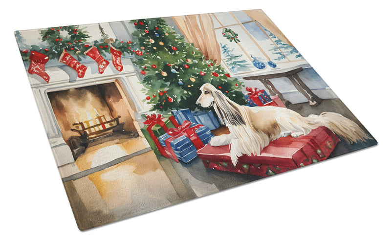 Afghan Hound Cozy Christmas Glass Cutting Board Large