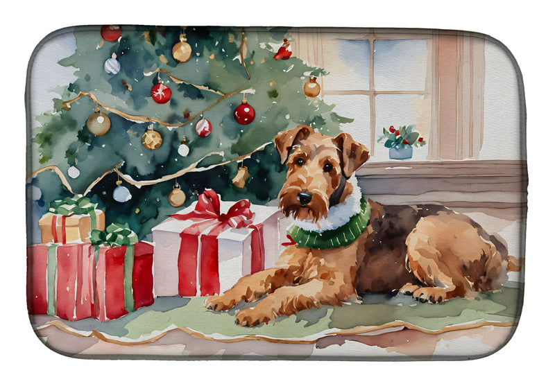 Airedale Terrier Cozy Christmas Dish Drying Mat