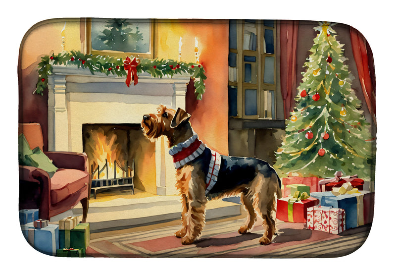 Airedale Terrier Cozy Christmas Dish Drying Mat