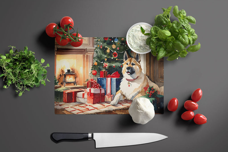 Akita Cozy Christmas Glass Cutting Board Large