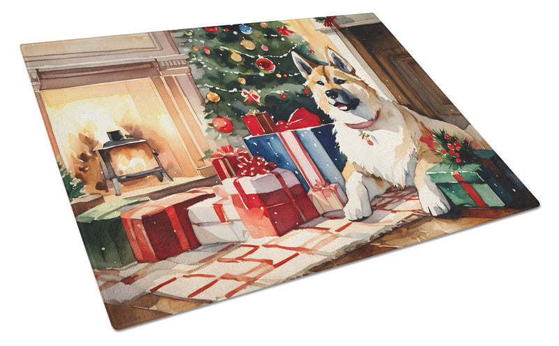 Akita Cozy Christmas Glass Cutting Board Large