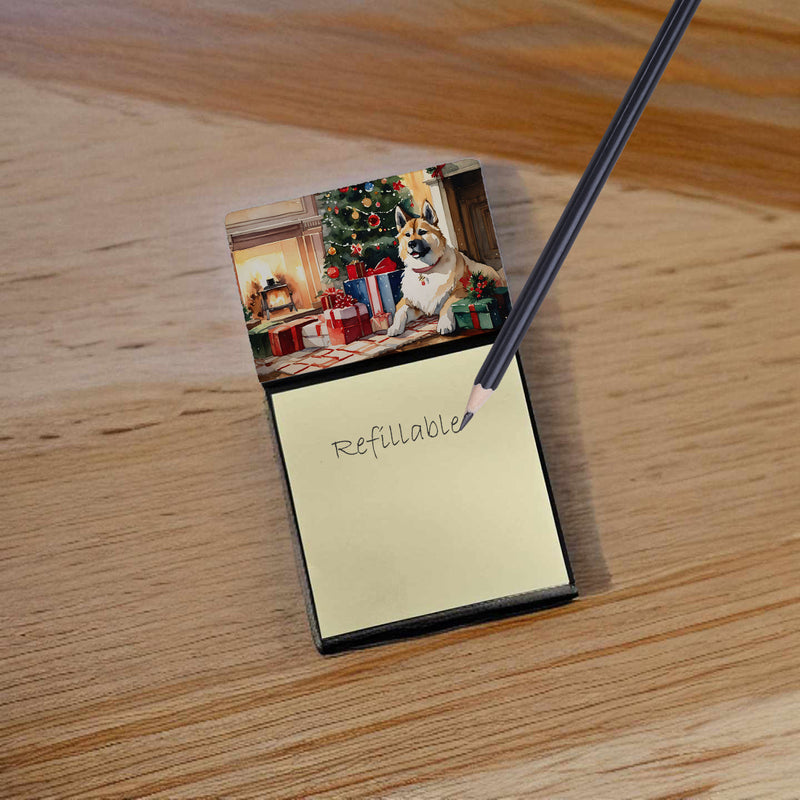 Akita Cozy Christmas Sticky Note Holder- Refiilable Desk Accessory Note Pad