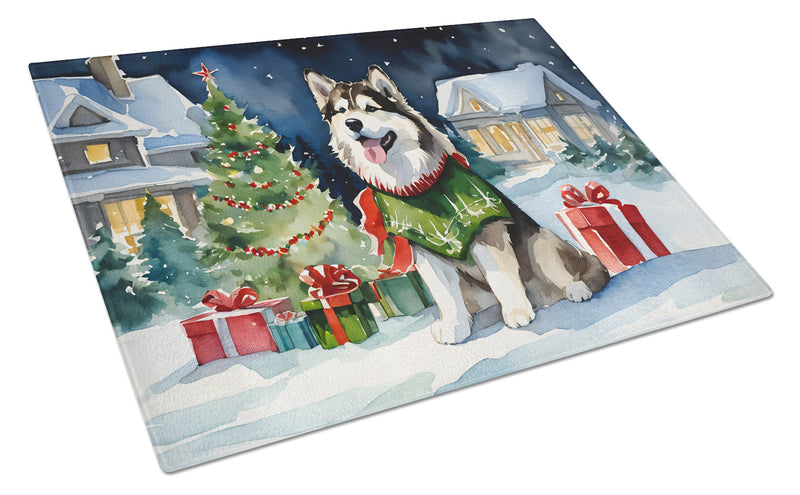 Alaskan Malamute Cozy Christmas Glass Cutting Boards – Durable, Decorative Kitchen Art Large