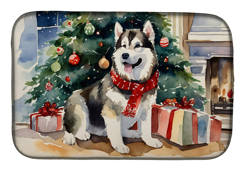 Alaskan Malamute Cozy Christmas Dish Drying Mat