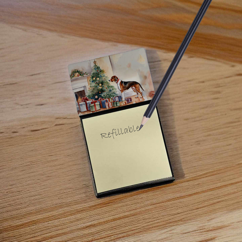 American English Coonhound Cozy Christmas Sticky Note Holder- Refiilable Desk Accessory Note Pad