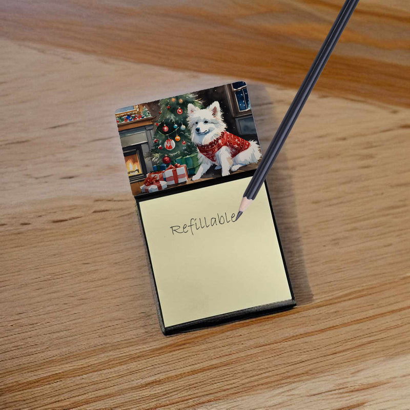 American Eskimo Cozy Christmas Sticky Note Holder- Refiilable Desk Accessory Note Pad