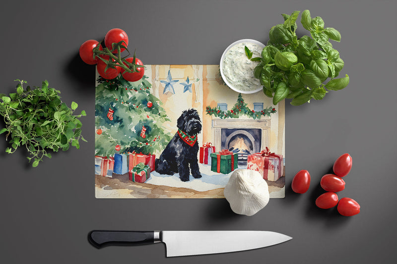 Black Russian Terrier Cozy Christmas Glass Cutting Boards – Durable, Decorative Kitchen Art Large