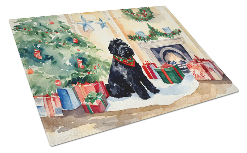 Black Russian Terrier Cozy Christmas Glass Cutting Boards – Durable, Decorative Kitchen Art Large