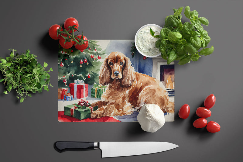 Cocker Spaniel Cozy Christmas Glass Cutting Boards – Durable, Decorative Kitchen Art Large
