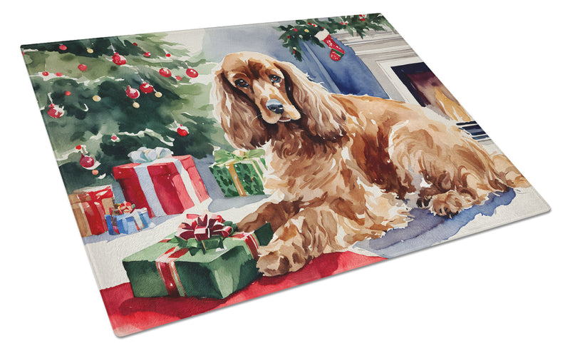 Cocker Spaniel Cozy Christmas Glass Cutting Boards – Durable, Decorative Kitchen Art Large