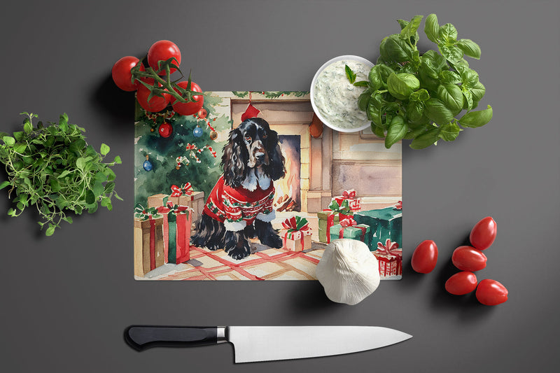 English Cocker Spaniel Cozy Christmas Glass Cutting Boards – Durable, Decorative Kitchen Art Large
