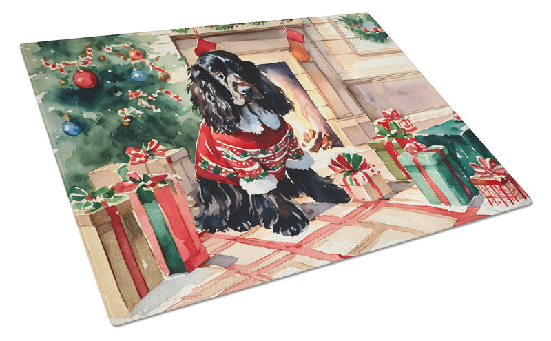 English Cocker Spaniel Cozy Christmas Glass Cutting Boards – Durable, Decorative Kitchen Art Large