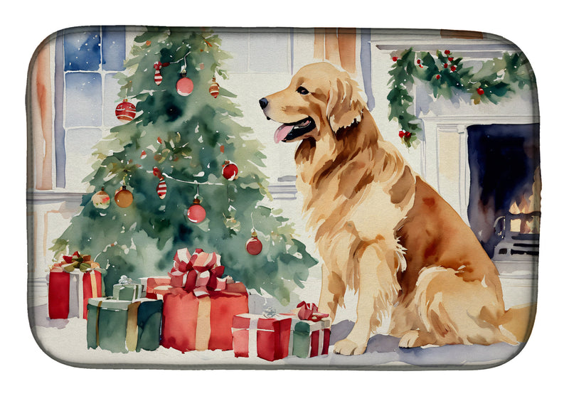 Golden Retriever Cozy Christmas Dish Drying Mat