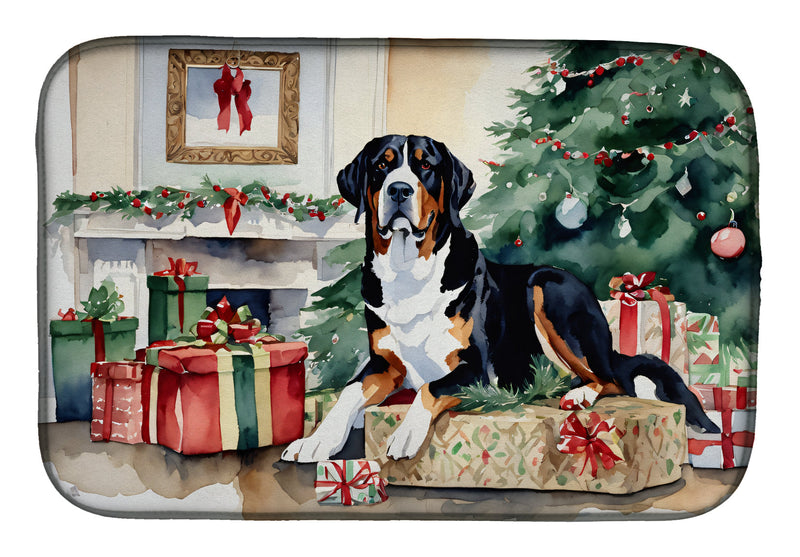 Greater Swiss Mountain Dog Cozy Christmas Dish Drying Mat
