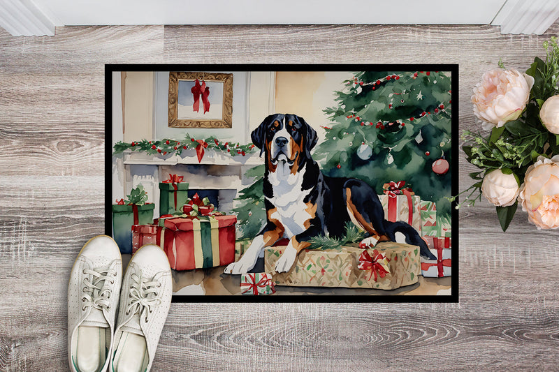 Greater Swiss Mountain Dog Cozy Christmas Doormat - Large 24x36 – Indoor/Outdoor Floor Mat with Artistic Flair