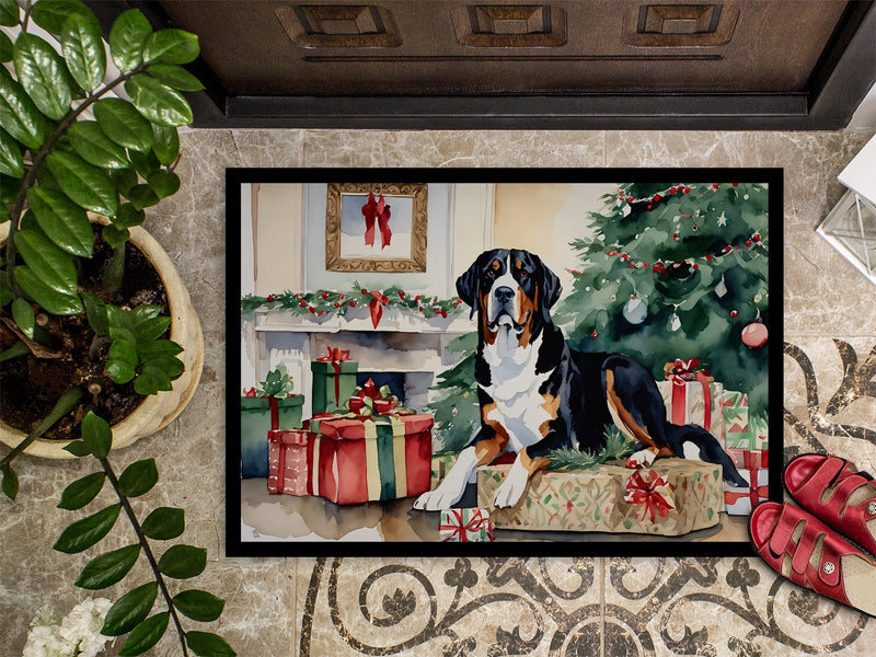 Greater Swiss Mountain Dog Cozy Christmas Doormat - Large 24x36 – Indoor/Outdoor Floor Mat with Artistic Flair