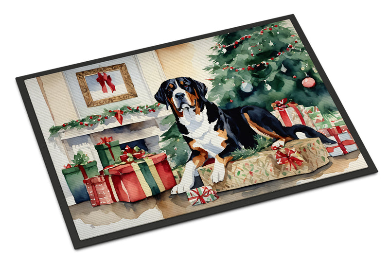 Greater Swiss Mountain Dog Cozy Christmas Doormat - Large 24x36 – Indoor/Outdoor Floor Mat with Artistic Flair