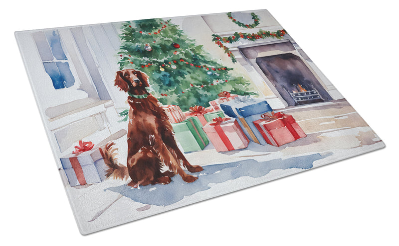 Irish Setter Cozy Christmas Glass Cutting Boards – Durable, Decorative Kitchen Art Large