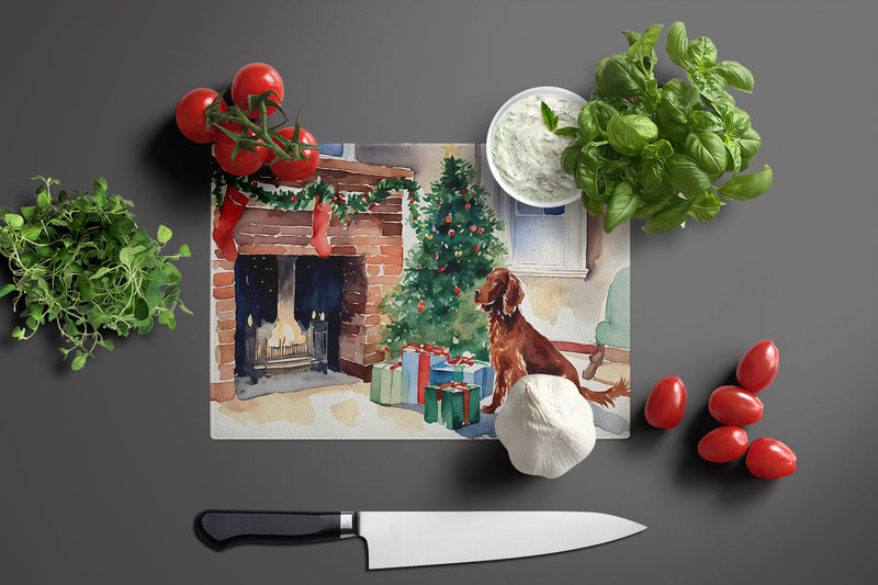 Irish Setter Cozy Christmas Glass Cutting Boards – Durable, Decorative Kitchen Art Large