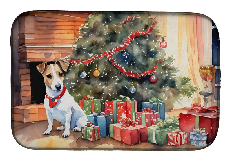 Jack Russell Terrier Cozy Christmas Dish Drying Mat