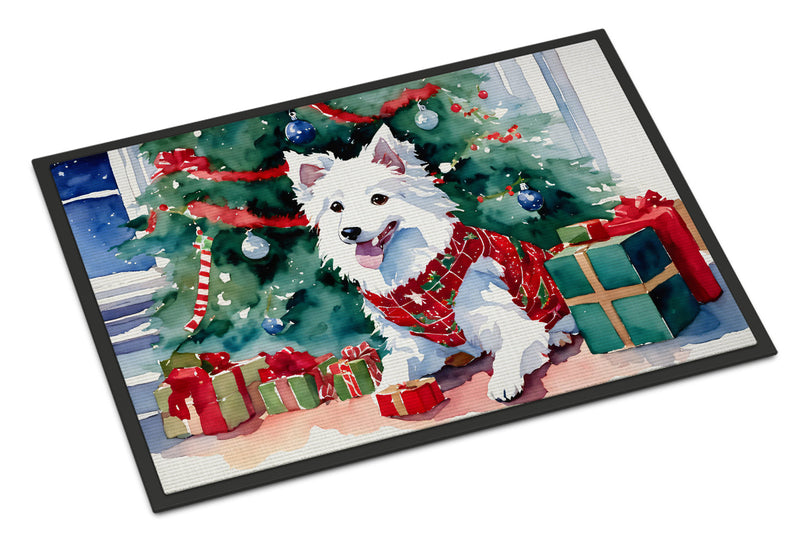 Japanese Spitz Cozy Christmas Doormat - 18X27 Indoor / Outdoor Rug | Made in USA