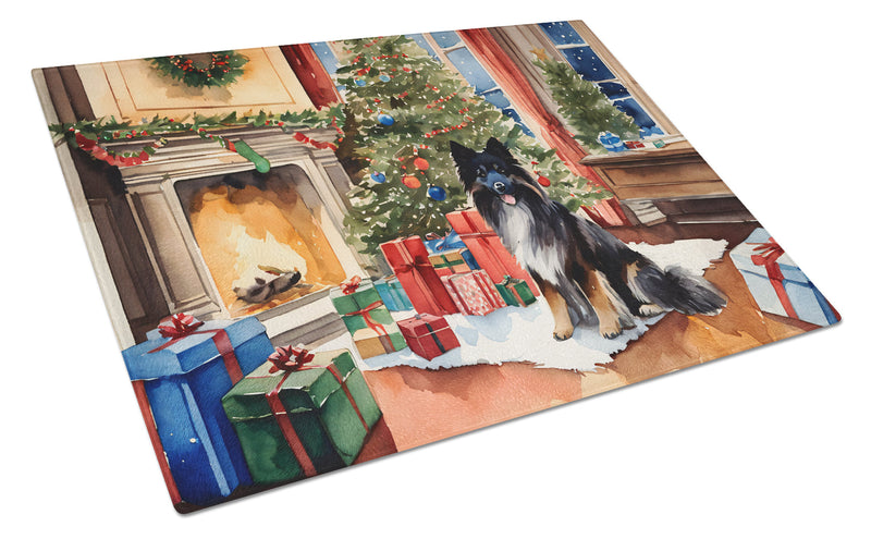 Keeshond Cozy Christmas Glass Cutting Boards – Durable, Decorative Kitchen Art Large