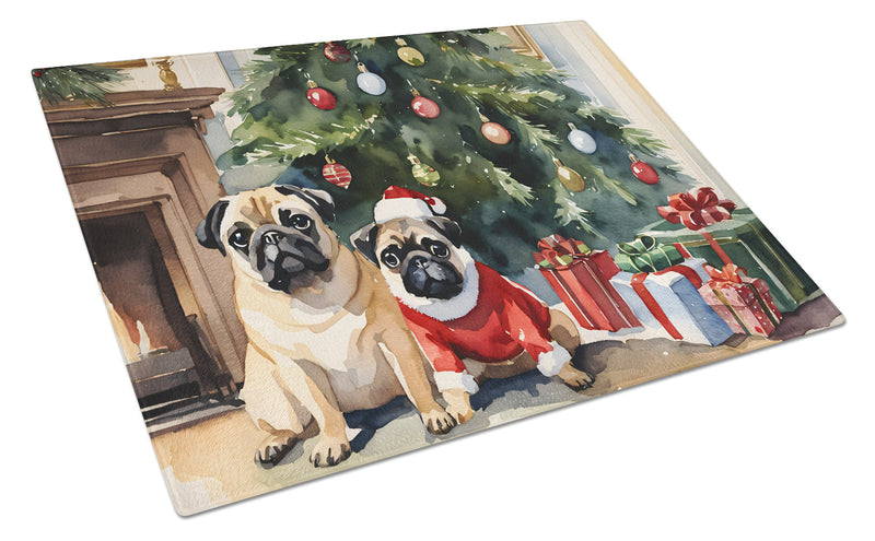 Pug Cozy Christmas Glass Cutting Boards – Durable, Decorative Kitchen Art Large