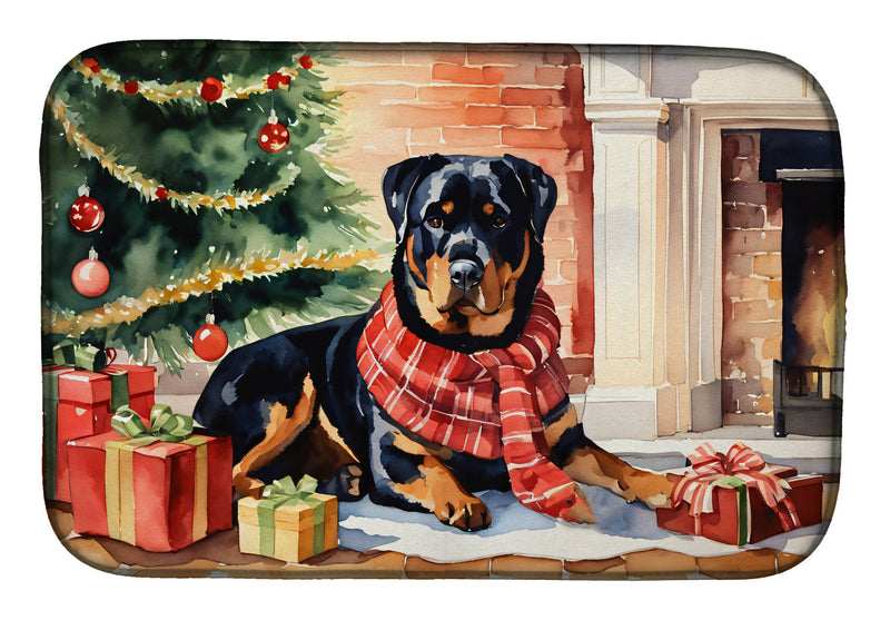 Rottweiler Cozy Christmas Dish Drying Mat