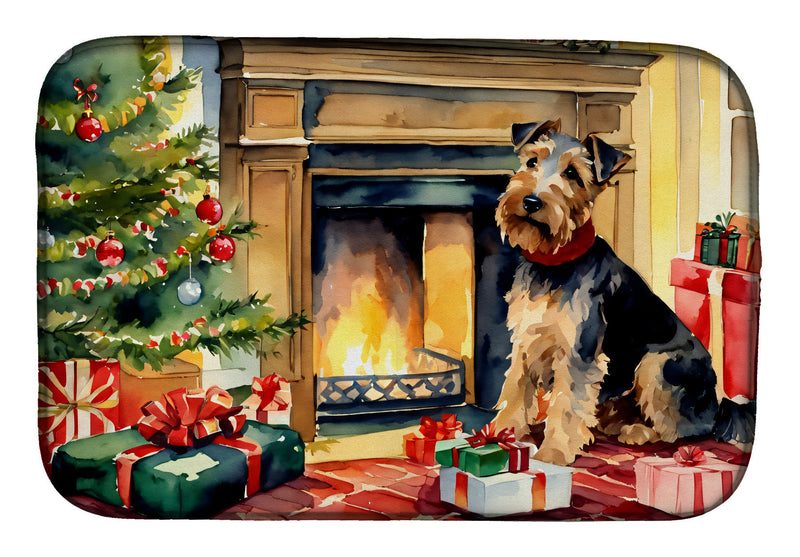 Welsh Terrier Cozy Christmas Dish Drying Mat