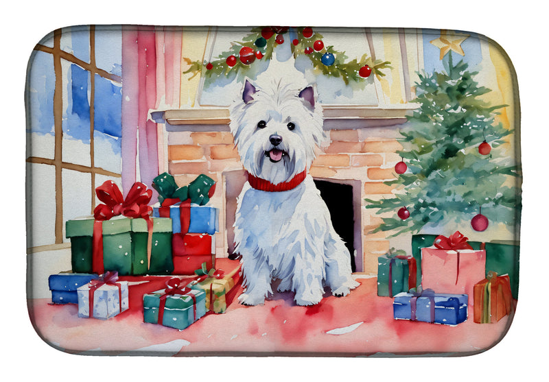 Westie Cozy Christmas Dish Drying Mat