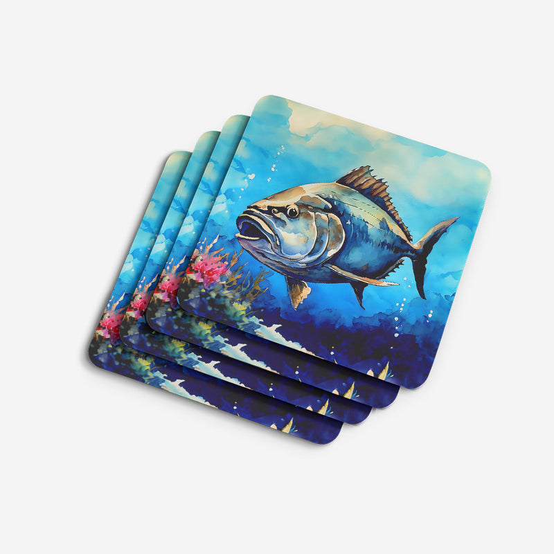 Bluefin Tuna Coasters - Set of 4 Lightweight Foam, Absorbent Drink Coasters