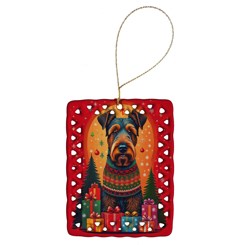 Airedale Terrier Holiday Christmas Porcelain Ornament