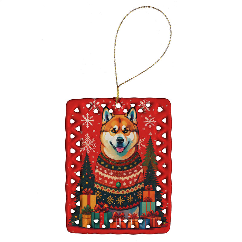 Akita Holiday Christmas Porcelain Ornament
