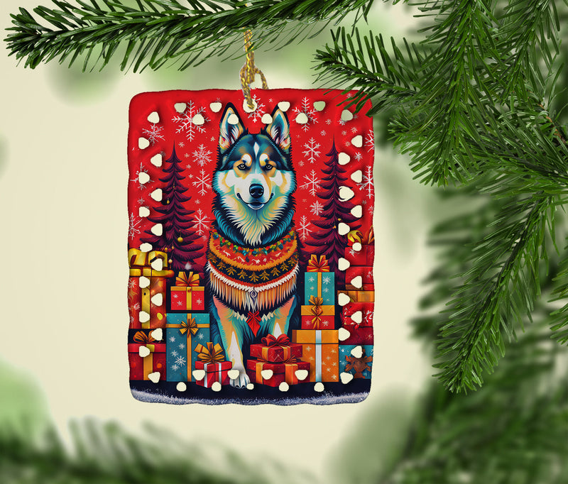 Alaskan Malamute Holiday Christmas Porcelain Ornament