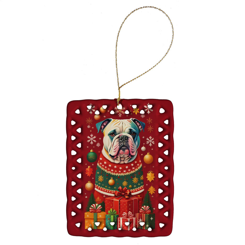American Bulldog Holiday Christmas Porcelain Ornament