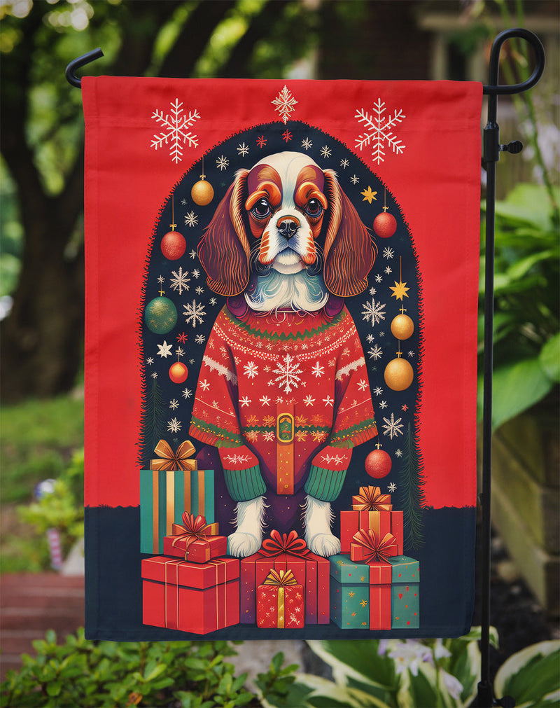 Cavalier Spaniel Holiday Christmas Garden Flag – Outdoor Decorative Yard Flag