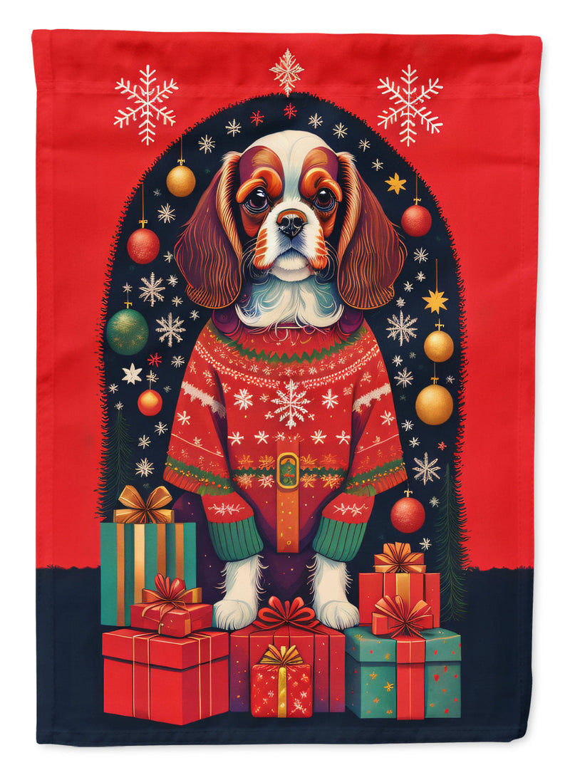 Cavalier Spaniel Holiday Christmas Garden Flag – Outdoor Decorative Yard Flag