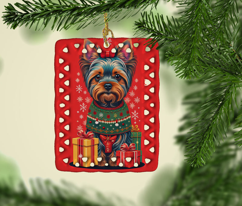 Yorkshire Terrier  Holiday Christmas Porcelain Ornament