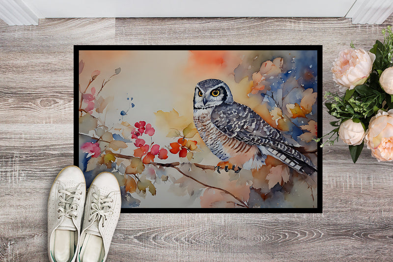 Northern Hawk Owl Doormat-24x36 Indoor / Outdoor Rug | Made in USA