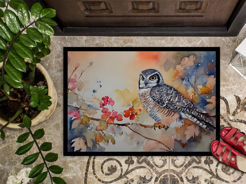 Northern Hawk Owl Doormat-24x36 Indoor / Outdoor Rug | Made in USA