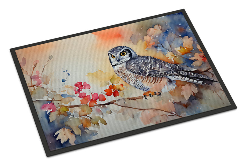Northern Hawk Owl Doormat-24x36 Indoor / Outdoor Rug | Made in USA