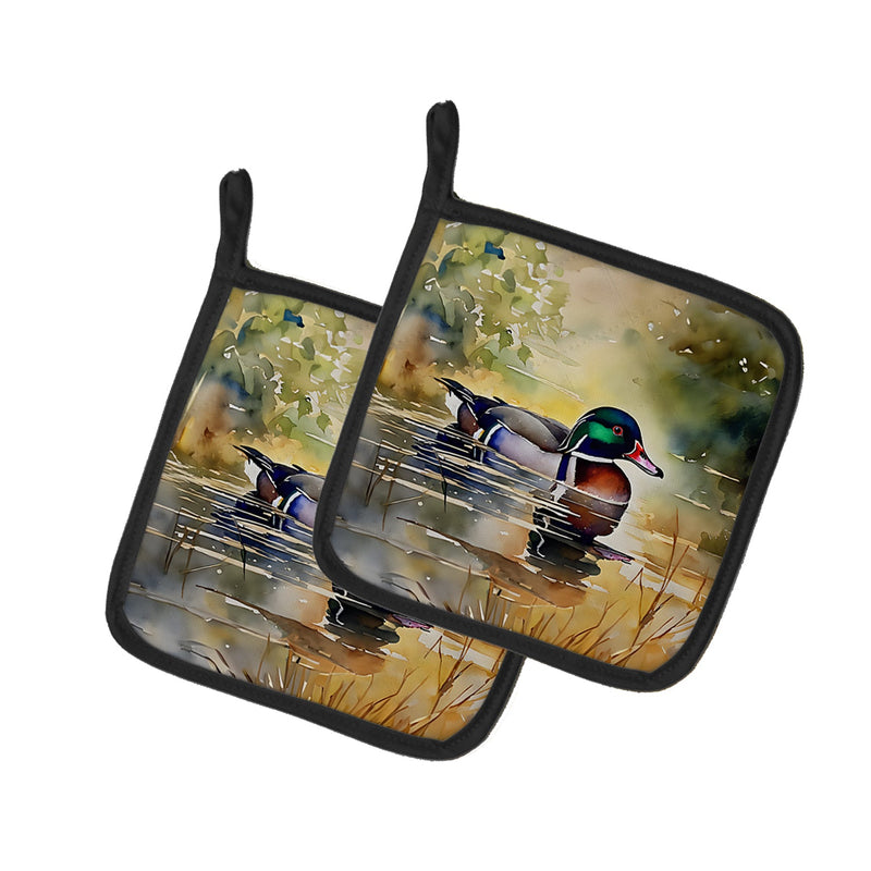 Wood Duck Pair of Pot Holders