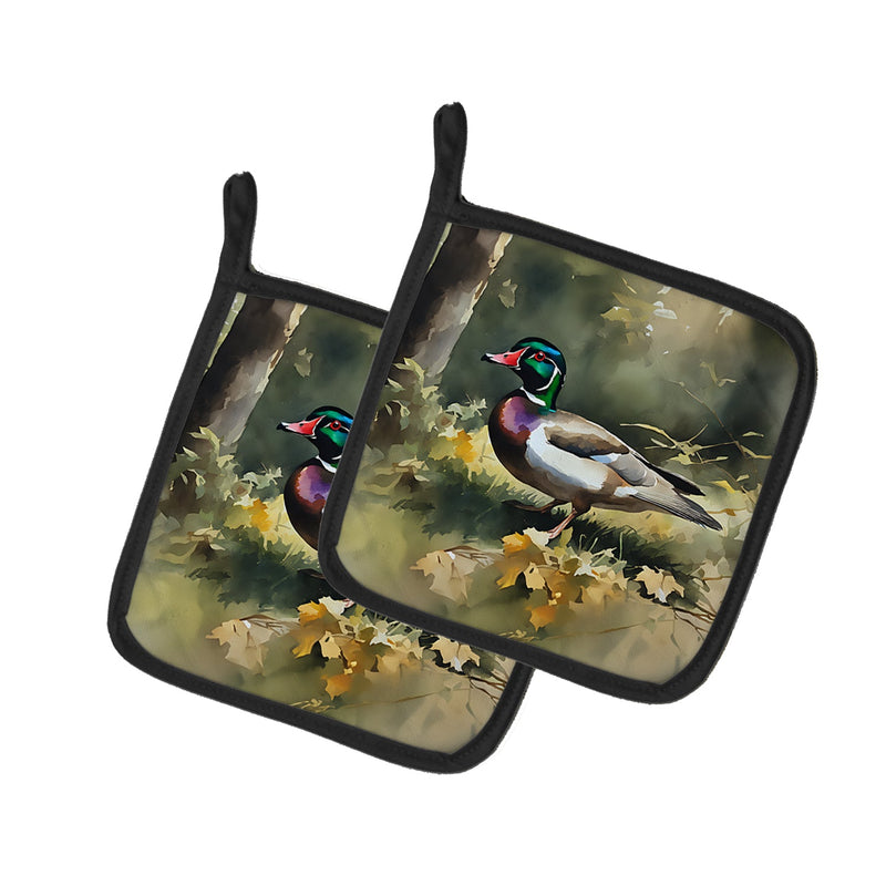 Wood Duck Pair of Pot Holders