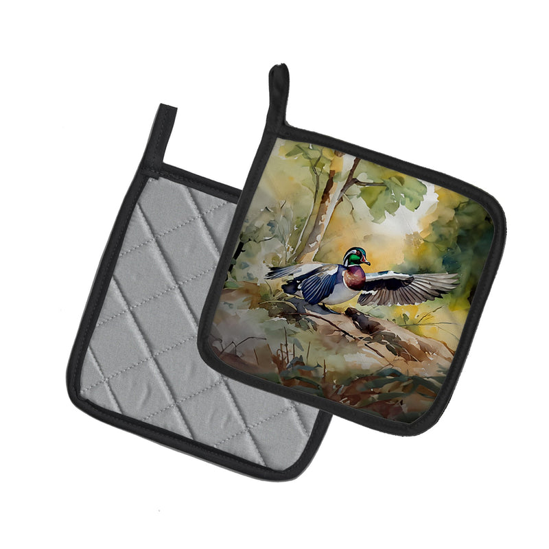 Wood Duck Pair of Pot Holders