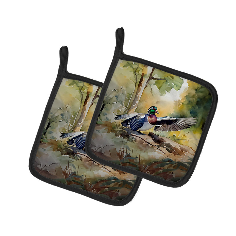 Wood Duck Pair of Pot Holders