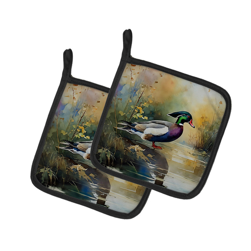 Wood Duck Pair of Pot Holders