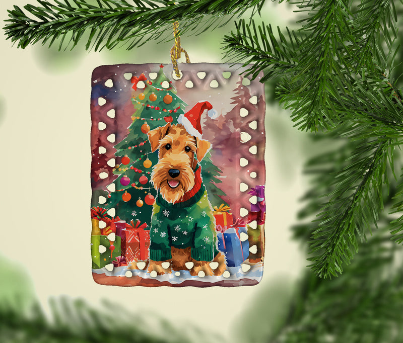 Airedale Terrier Christmas Porcelain Ornament